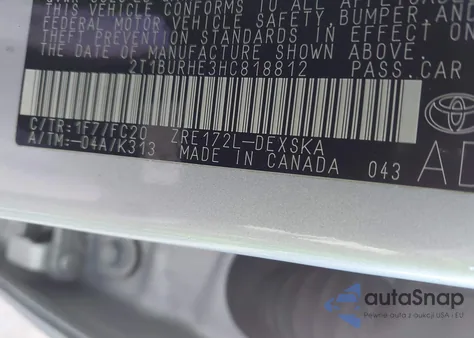 2017 Toyota Corolla Se z USA, uszkodzony, nr VIN 2T1BURHE3HC818812